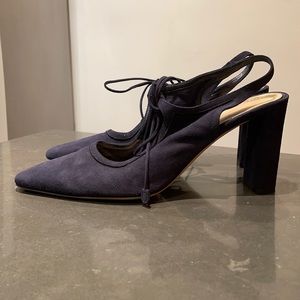 THE ROW Camil sling back in navy suede